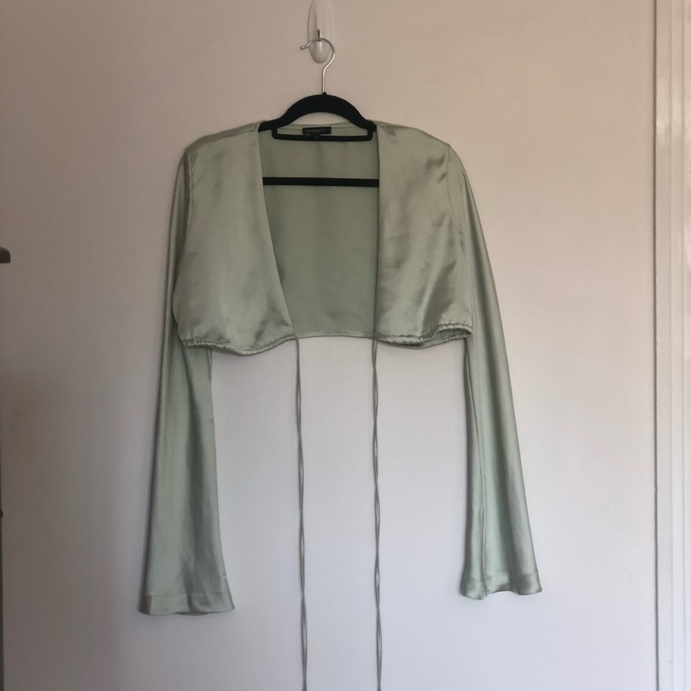 Dynamite Pastel Green Satin Wrap Top - Picture 8 of 12